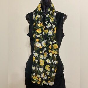 Set of 2 Scarves: 1)Black & Yellow Floral Pr. 2)Black w/ Blue Pr. Item# 8 & 12